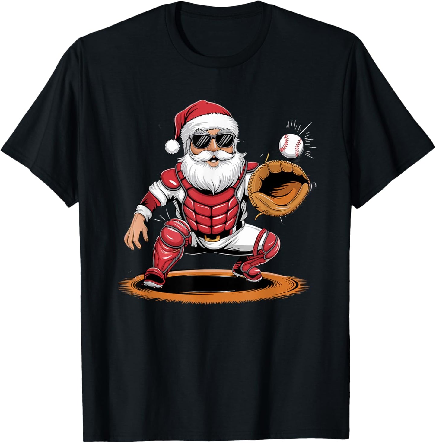 Santa Playing Baseball As Catcher Boys Teens Christmas T-Shirt - T-Shirt | Black
