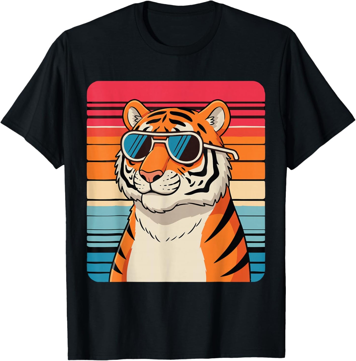 Cool Tiger Sunglasses Vintage Retro Animal Lover Cute Tiger T-Shirt - T-Shirt | Black