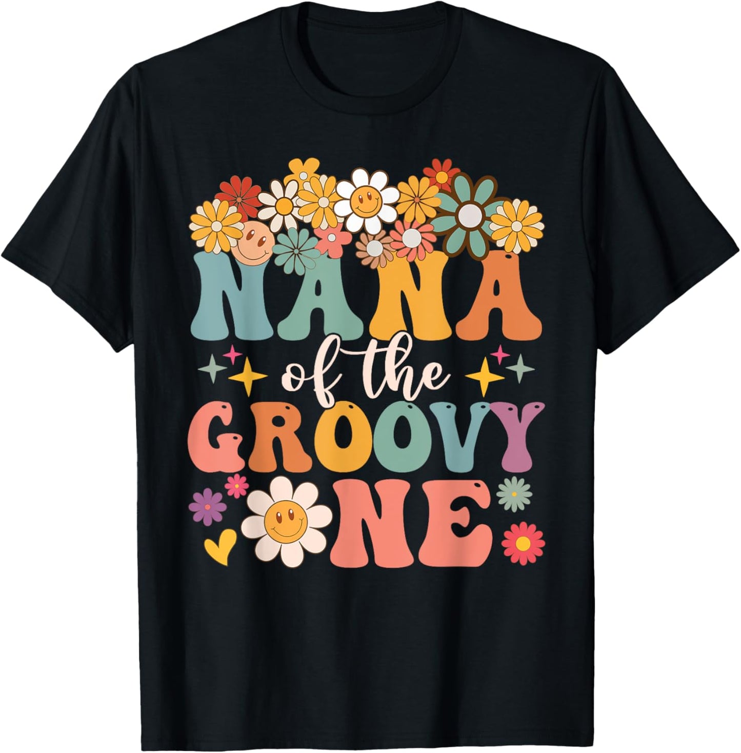 Retro Nana of Groovy One Matching Family 1st Birthday Party T-Shirt - T-Shirt | Black