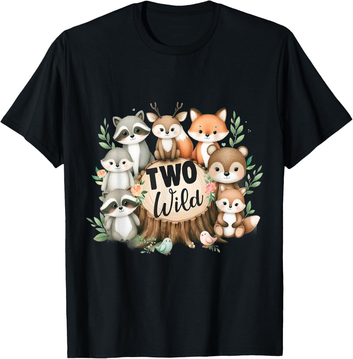 Two Wild Birthday Cute Woodland Animal Jungle 2nd Birthday T-Shirt - T-Shirt | Black