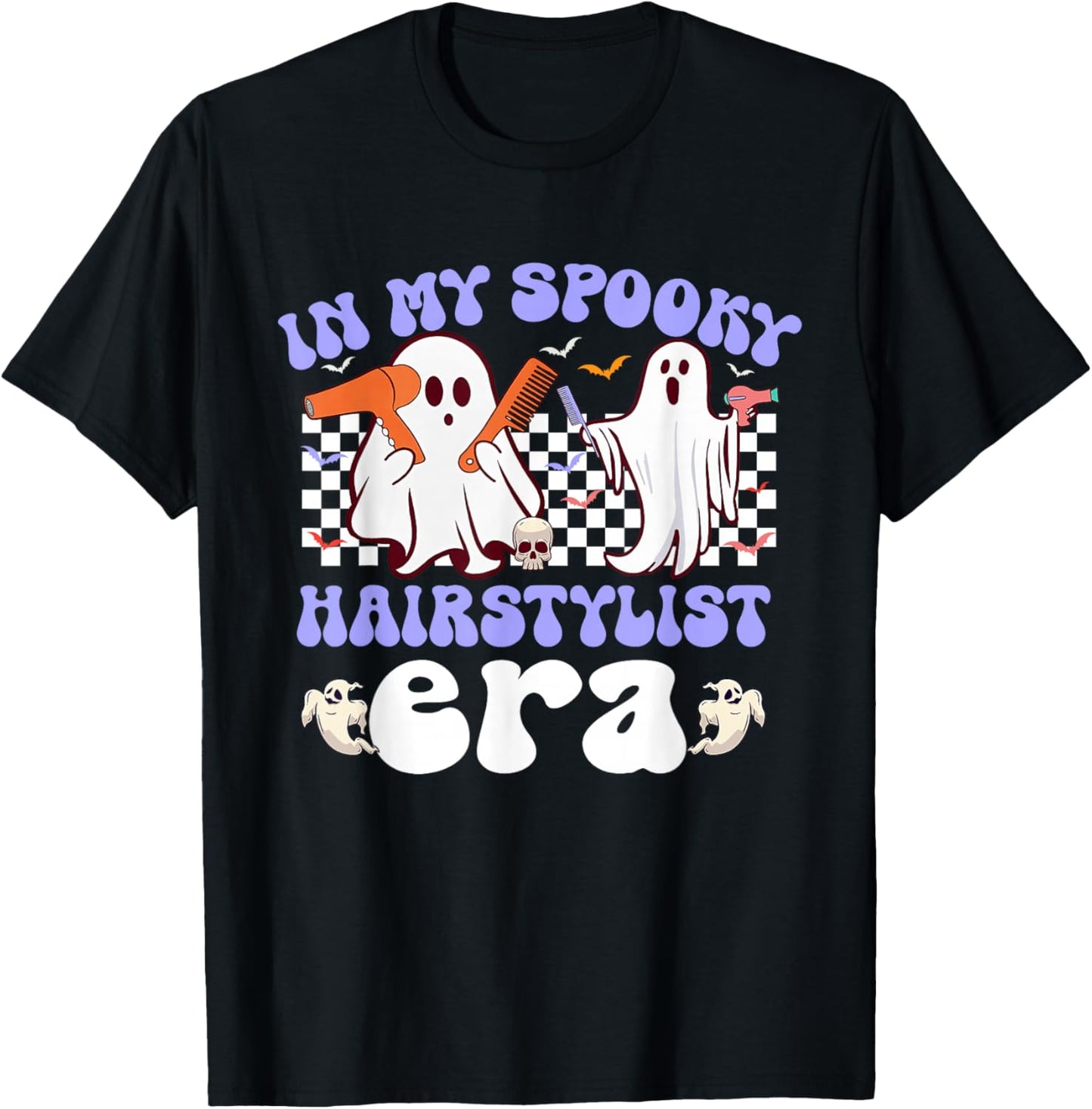 Hippie Groovy in My Spooky Hairstylist Era Ghost Halloween T-Shirt - T-Shirt | Black