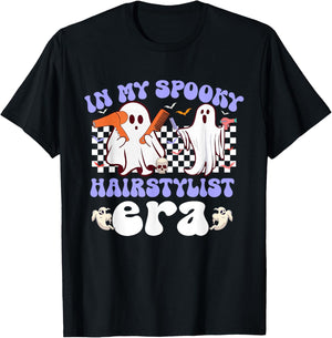 Hippie Groovy in My Spooky Hairstylist Era Ghost Halloween T-Shirt - T-Shirt | Black