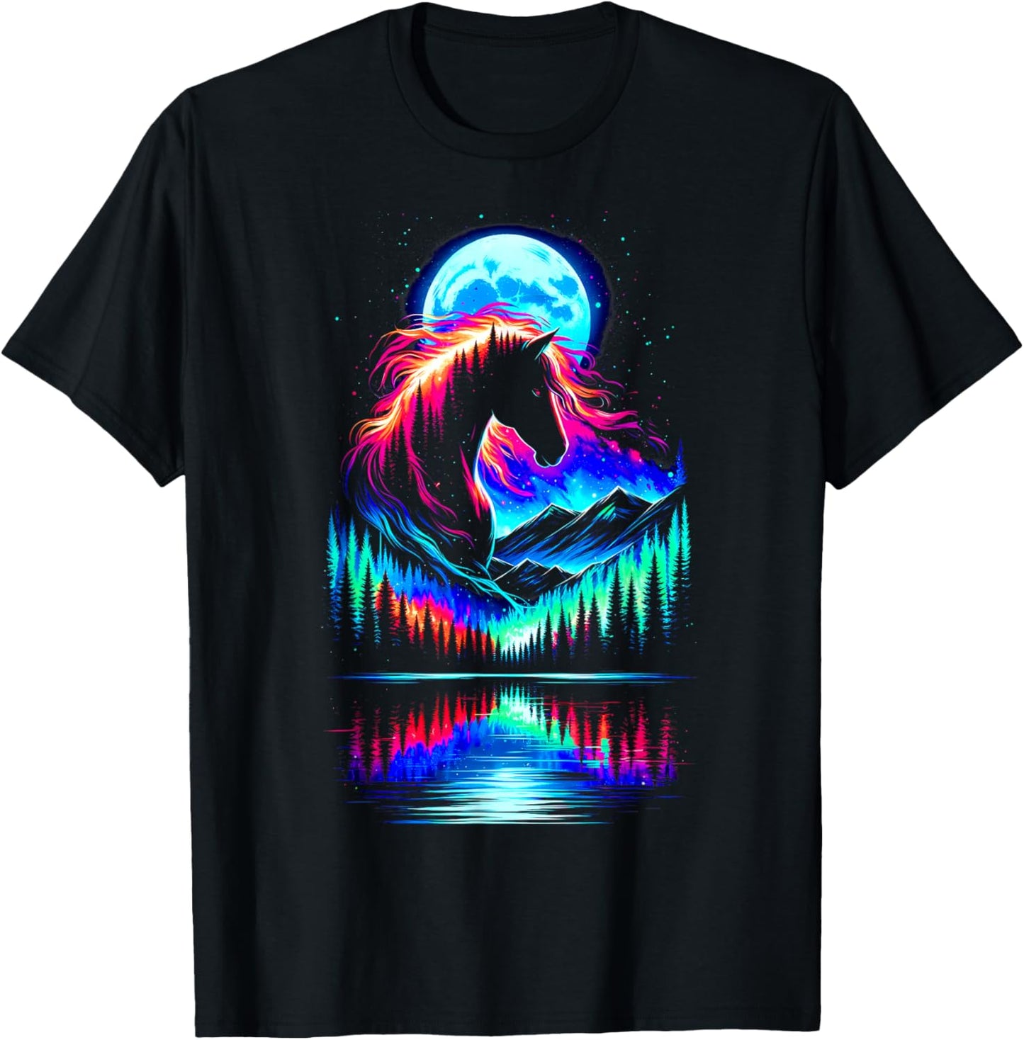 Colorful Horse Spirit Animal Cool Illustration Art T-Shirt - T-Shirt | Black