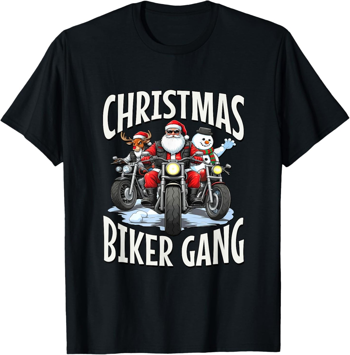 Christmas Biker Gang - Santa, Reindeer & Snowman Bikers T-Shirt - T-Shirt | Black