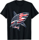 Shark American Flag USA 4th of July T-Shirt - T-Shirt | Black