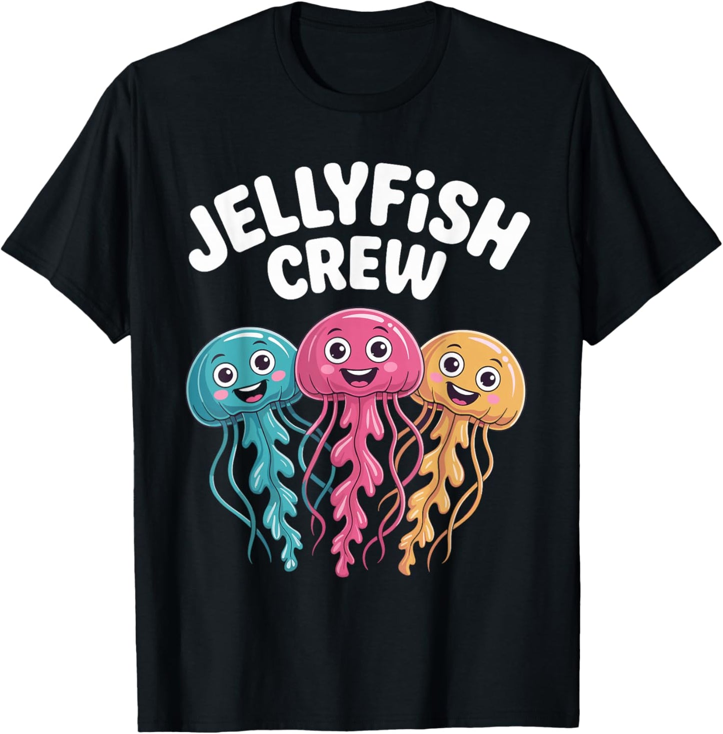 Jellyfish Crew Funny Cartoon Ocean Birthday Party Style T-Shirt - T-Shirt | Black