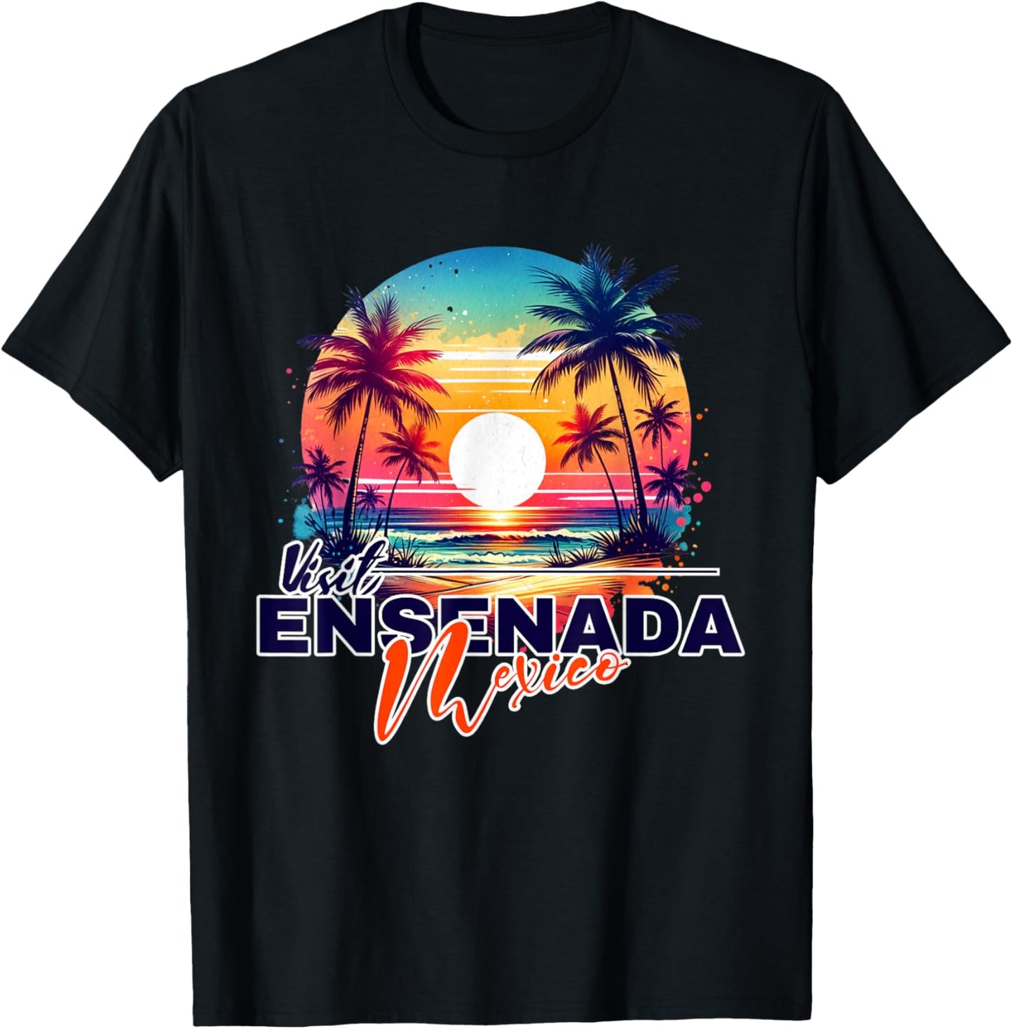 Ensenada Mexico Sunset Beach Palm Tree Souvenir T-Shirt - T-Shirt | Black