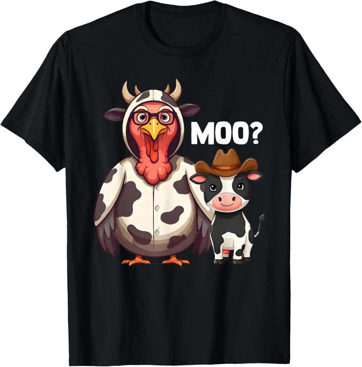 Turkey Moo Funny Thanksgiving - -Adults, Farmers - Black - Short Sleeve - - Cartoon Pattern - Thanksgiving Humorous T-Shirt - T-Shirt | Black