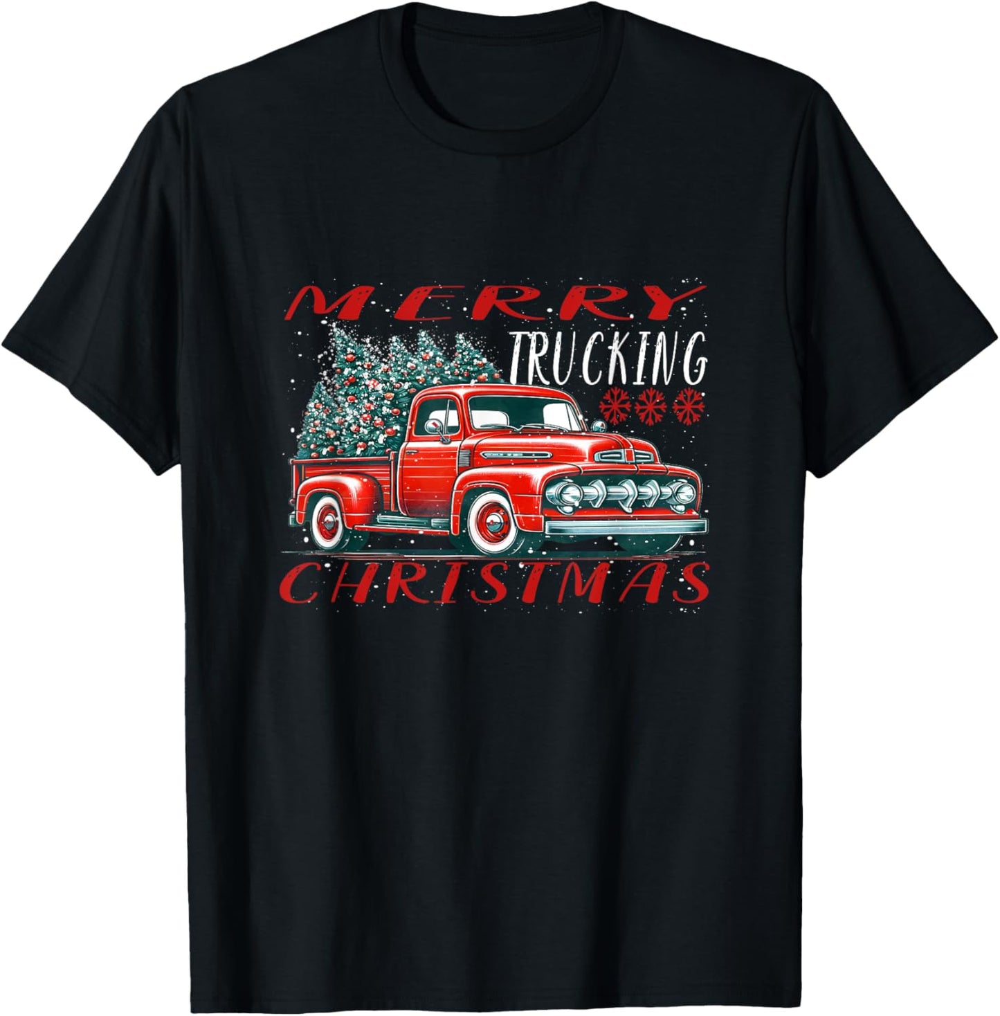 Red Retro Truck with Christmas tree T-Shirt - T-Shirt | Black