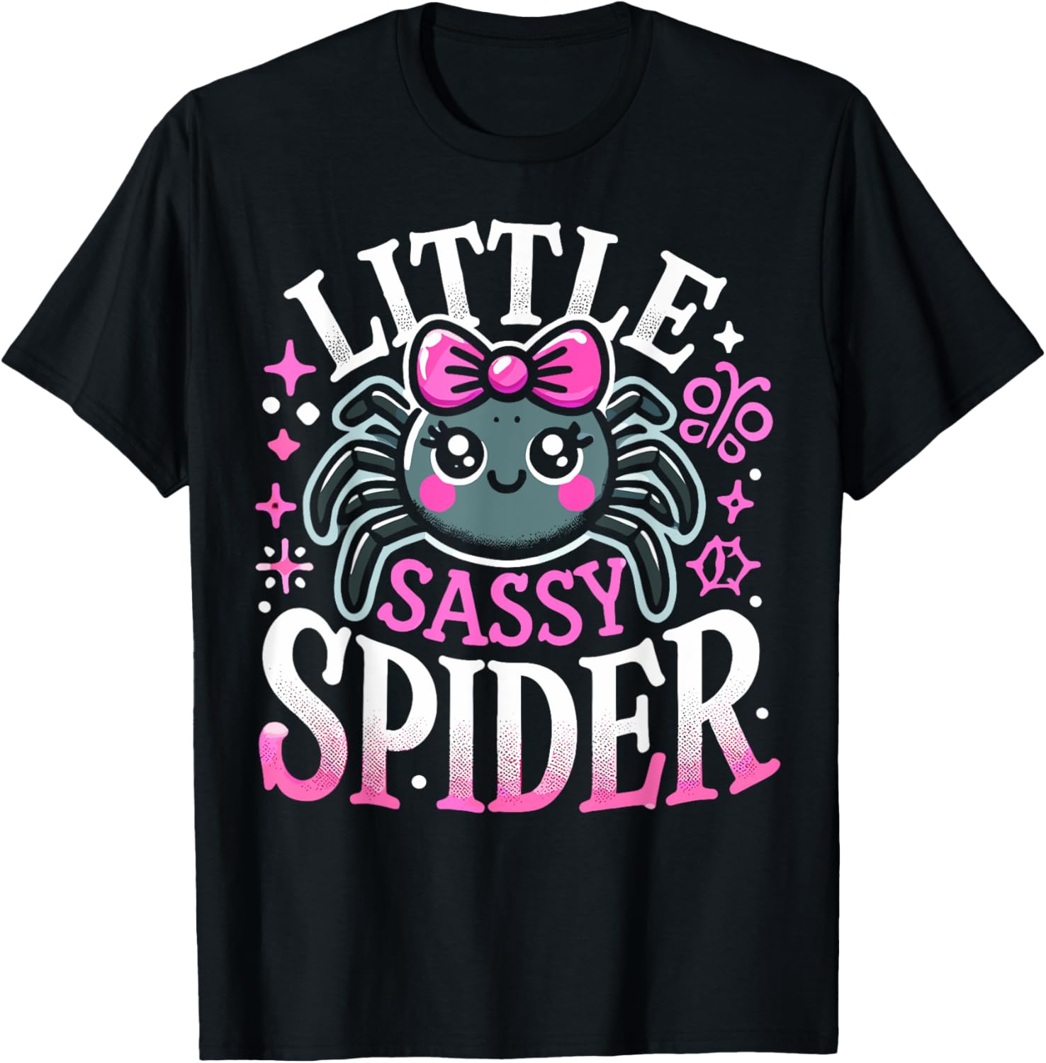 Kids Little Sassy Spider Girls Cute Spider Halloween Decor T-Shirt - T-Shirt | Black