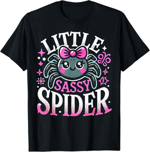 Kids Little Sassy Spider Girls Cute Spider Halloween Decor T-Shirt - T-Shirt | Black