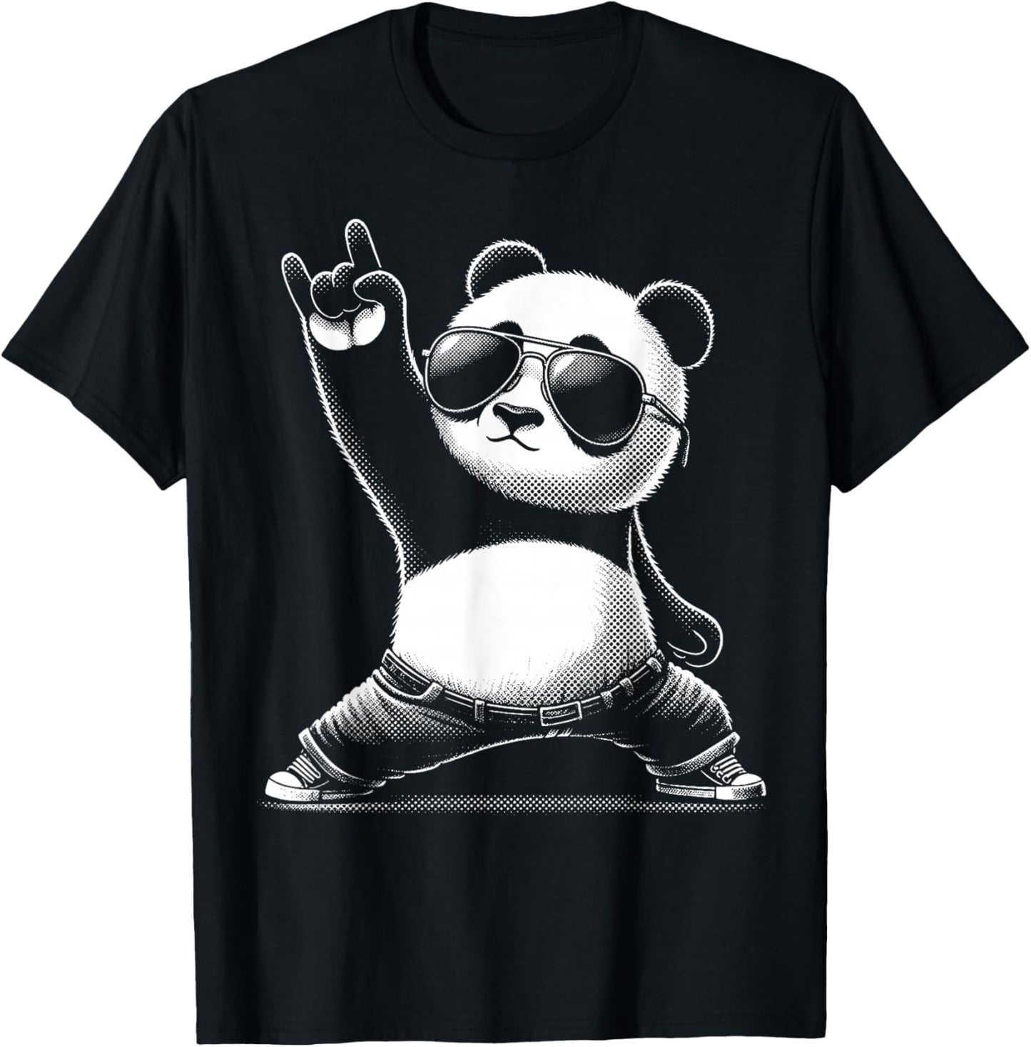 Retro Panda Rock and Roll Musik Lustiger Panda T-Shirt - T-Shirt | Black