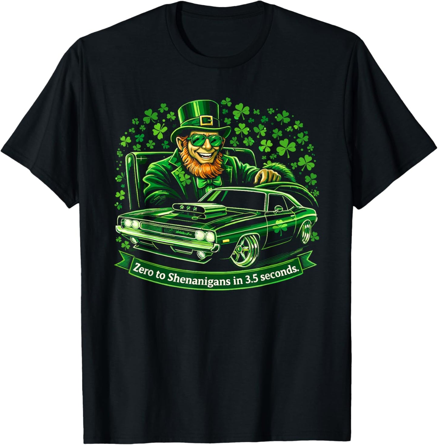St Patricks Day Leprechaun Muscle Car Shenanigans Men Boys T-Shirt - T-Shirt | Black