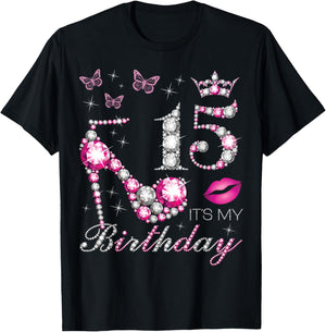 15 It's My Birthday, 15 Years Old, It's My 15th Birthday T-Shirt - T-Shirt | Black