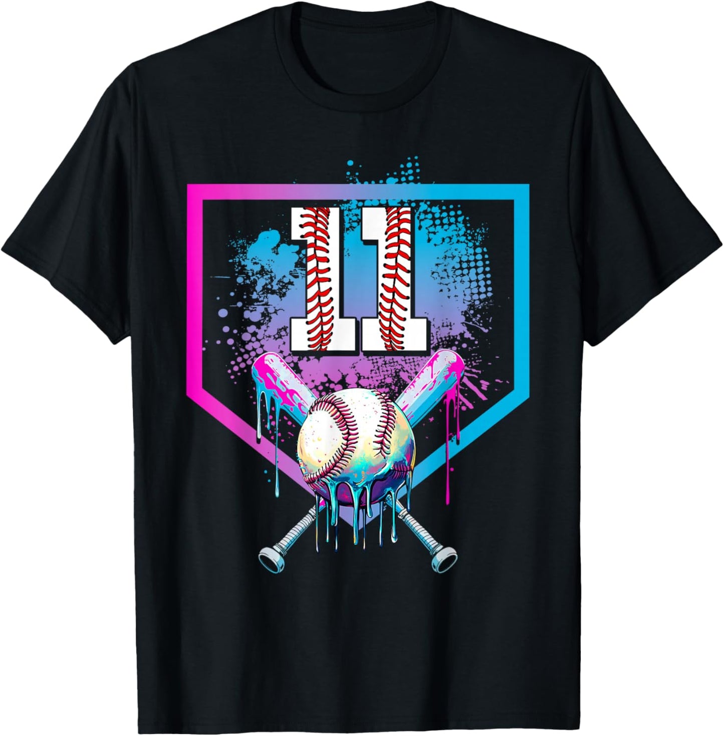 Baseball Drip 11th Birthday Home Plate Boy Youth 11 Year Old T-Shirt - T-Shirt | Black
