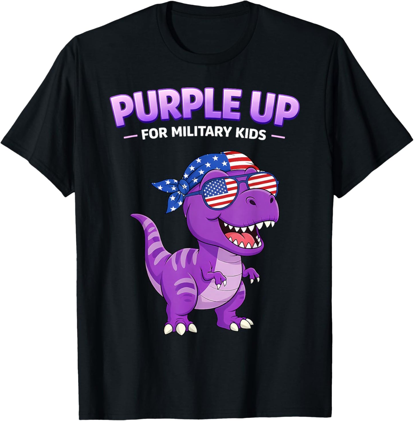 Purple Up for Military Kids Military Child Month Dinosaur T-Shirt - T-Shirt | Black