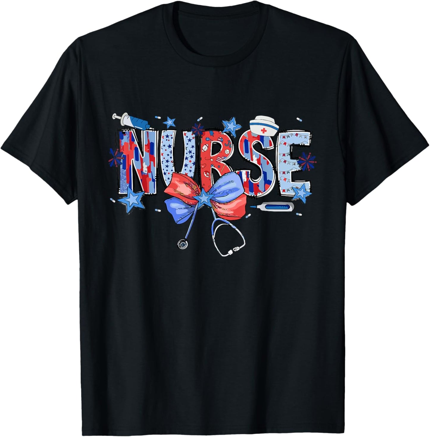 4th of July Nurse American Flag Fourth Of July Nurse T-Shirt - T-Shirt | Black