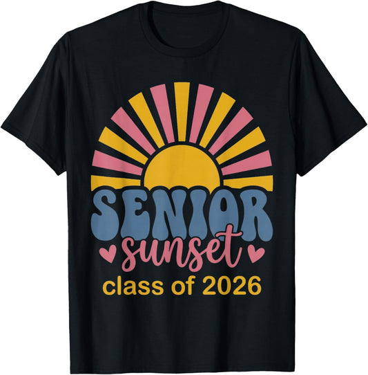 Senior Sunset Retro Graduation Class 2026 T-Shirt - T-Shirt | Black