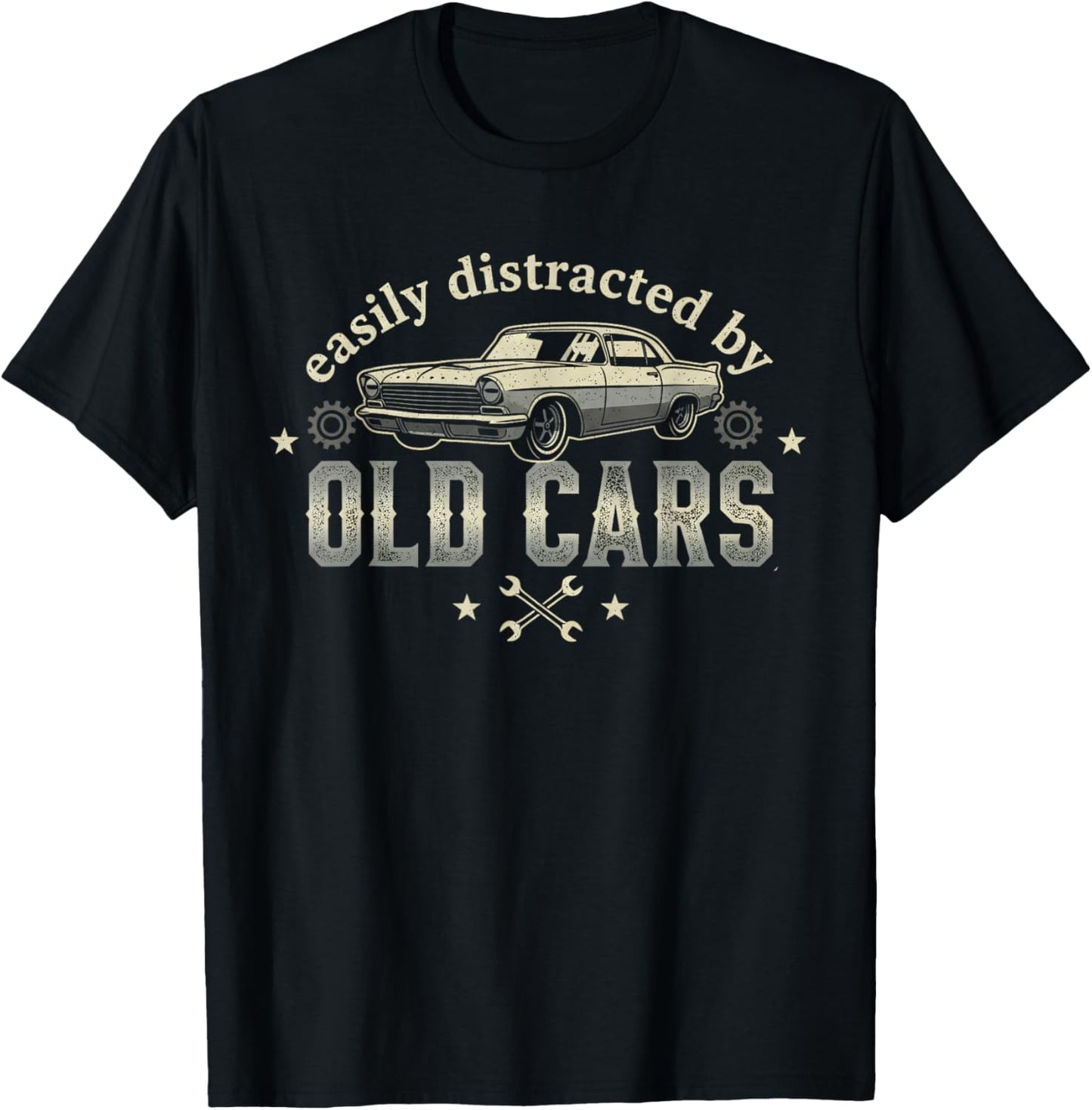Easily Distrackted by Old Cars Classic Car Guy T-Shirt - T-Shirt | Black
