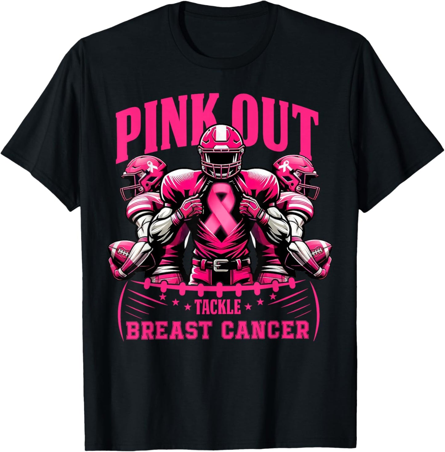 Pink Out Tackle Breast Cancer Awareness Football Pink Ribbon T-Shirt - T-Shirt | Black