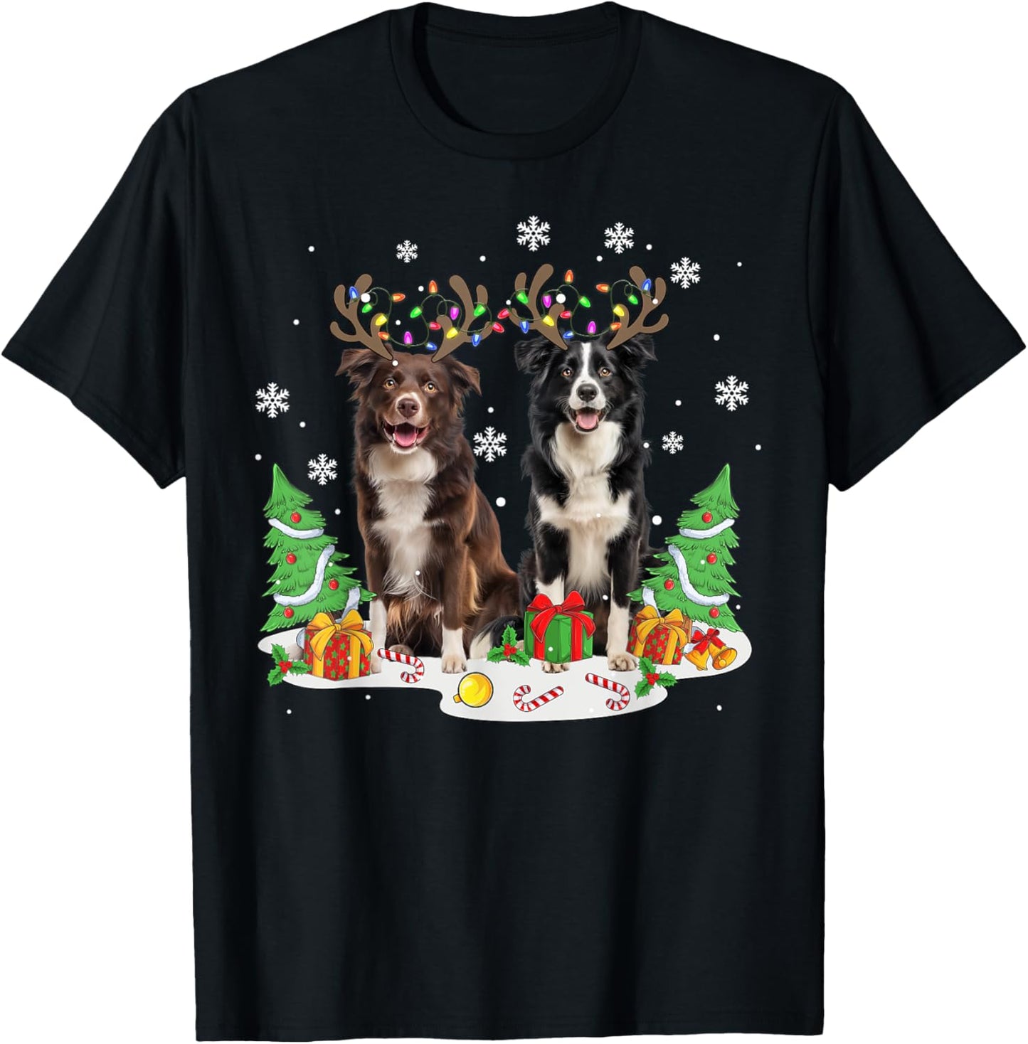 Border collie Dog Christmas lights Xmas Border collie dog Women Kids T-Shirt - T-Shirt | Black