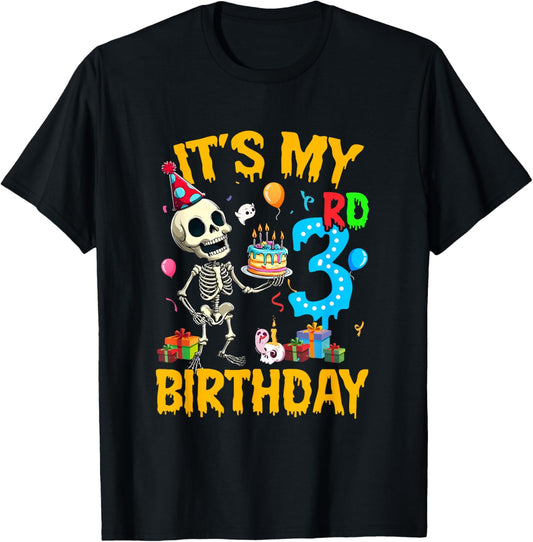 It's My 3Rd Birthday Party Halloween Skeleton Birthday Kids T-Shirt - T-Shirt | Black