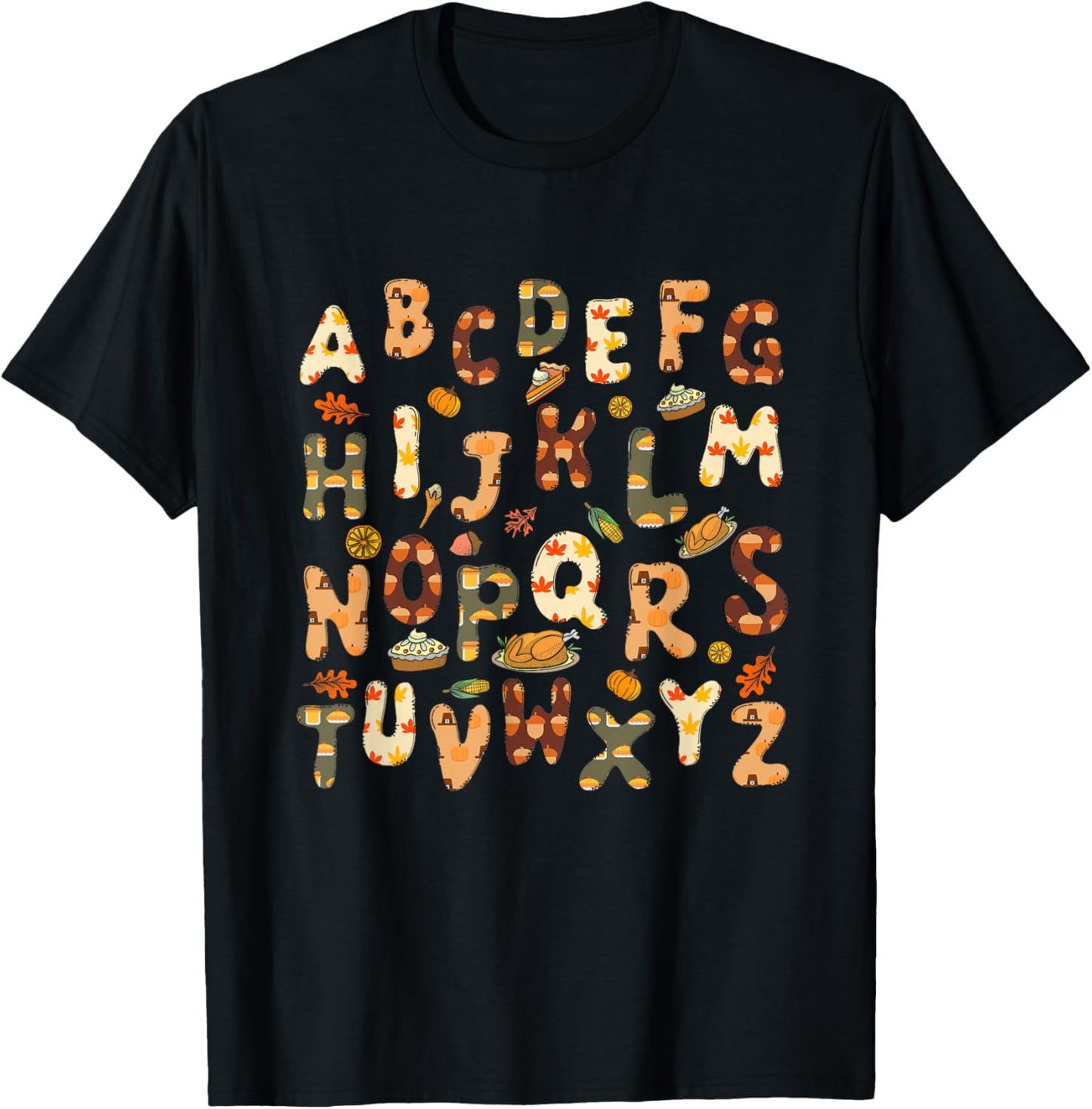 Thanksgiving ABC Alphabet Turkey Day Fall Leaves Teacher T-Shirt - T-Shirt | Black
