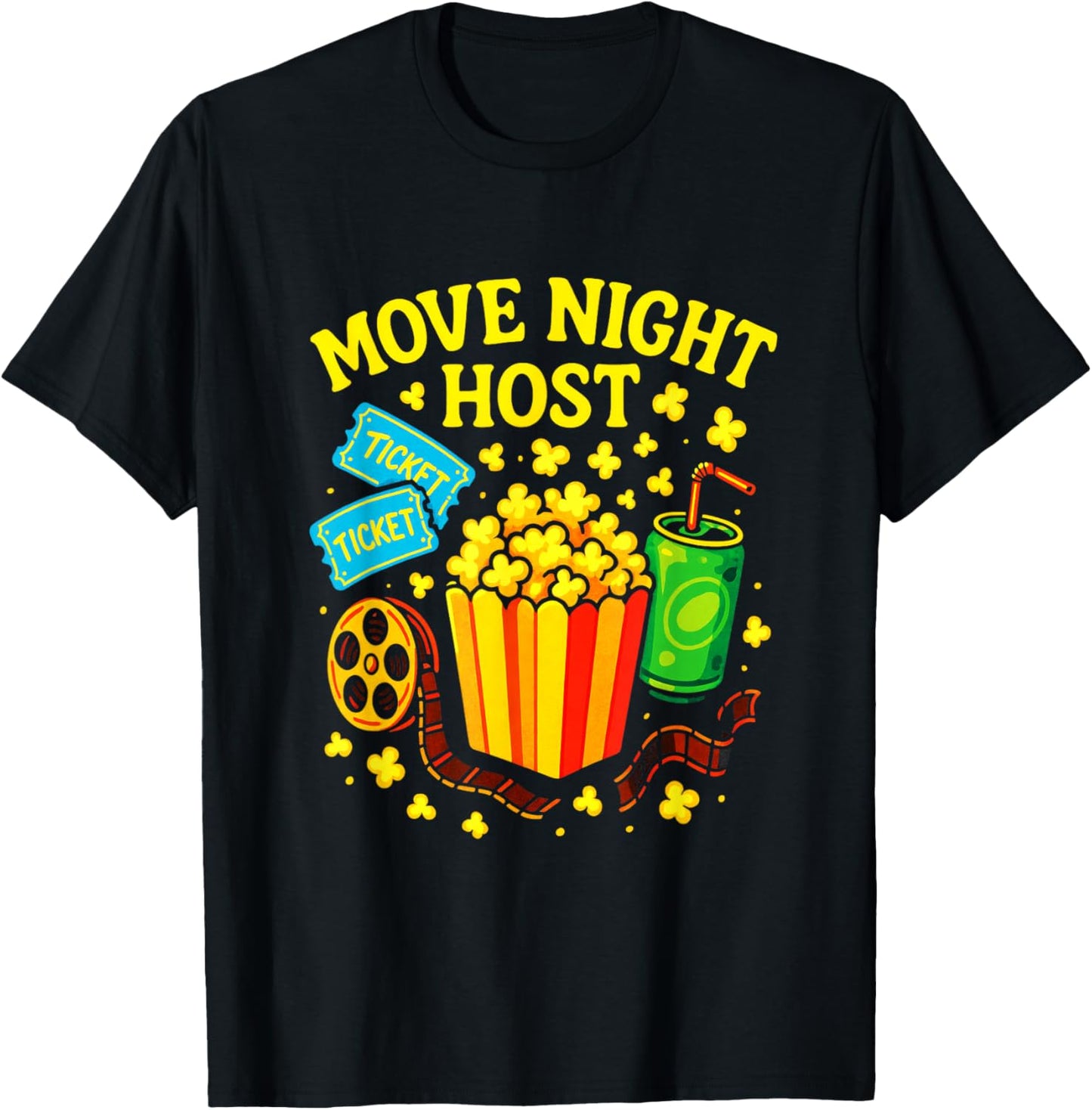 Movie Night Host - Popcorn Cinema Fun T-Shirt - T-Shirt | Black