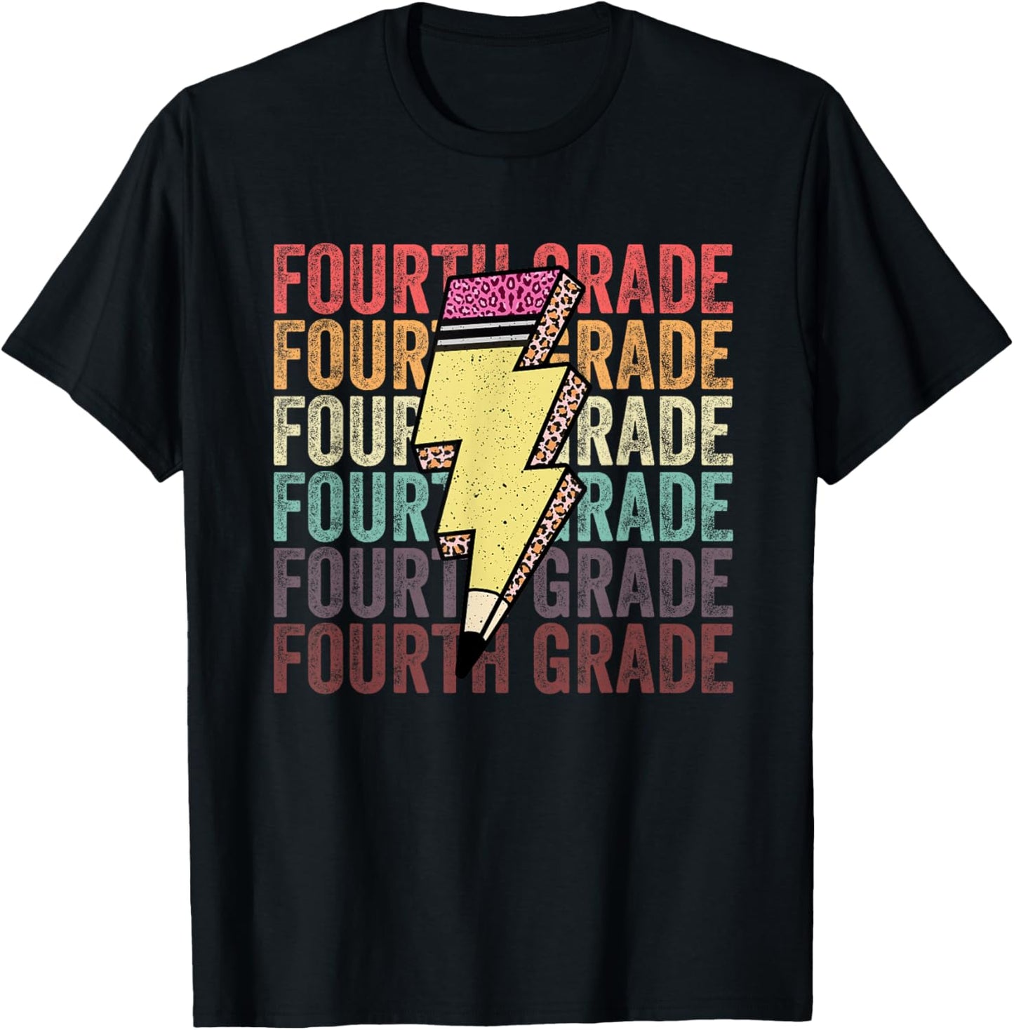 Fourth Grade Lightning Bolt Pencil 1st Day Of 4th Grade T-Shirt - T-Shirt | Black