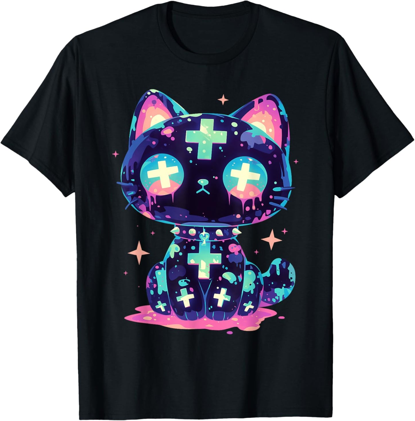 Cute Goth Cat Kawaii Gothic Outfit Cute E-Girl Grunge T-Shirt - T-Shirt | Black