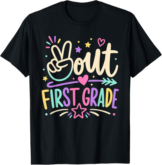 Peace Out First Grade Cute Tie Dye Last Day of 1st Grade T-Shirt - T-Shirt | Black