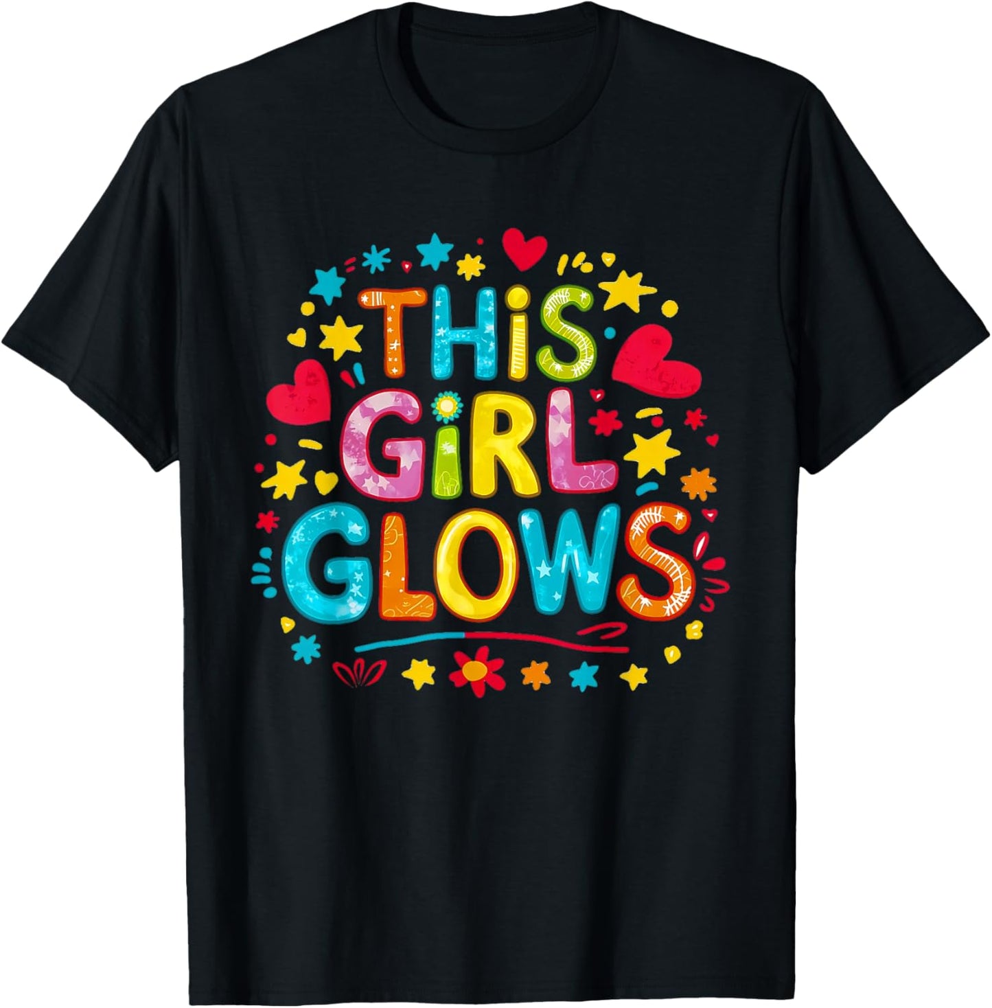 This Girl Glows & Girls Tie Dye 80s Themed Disco T-Shirt - T-Shirt | Black