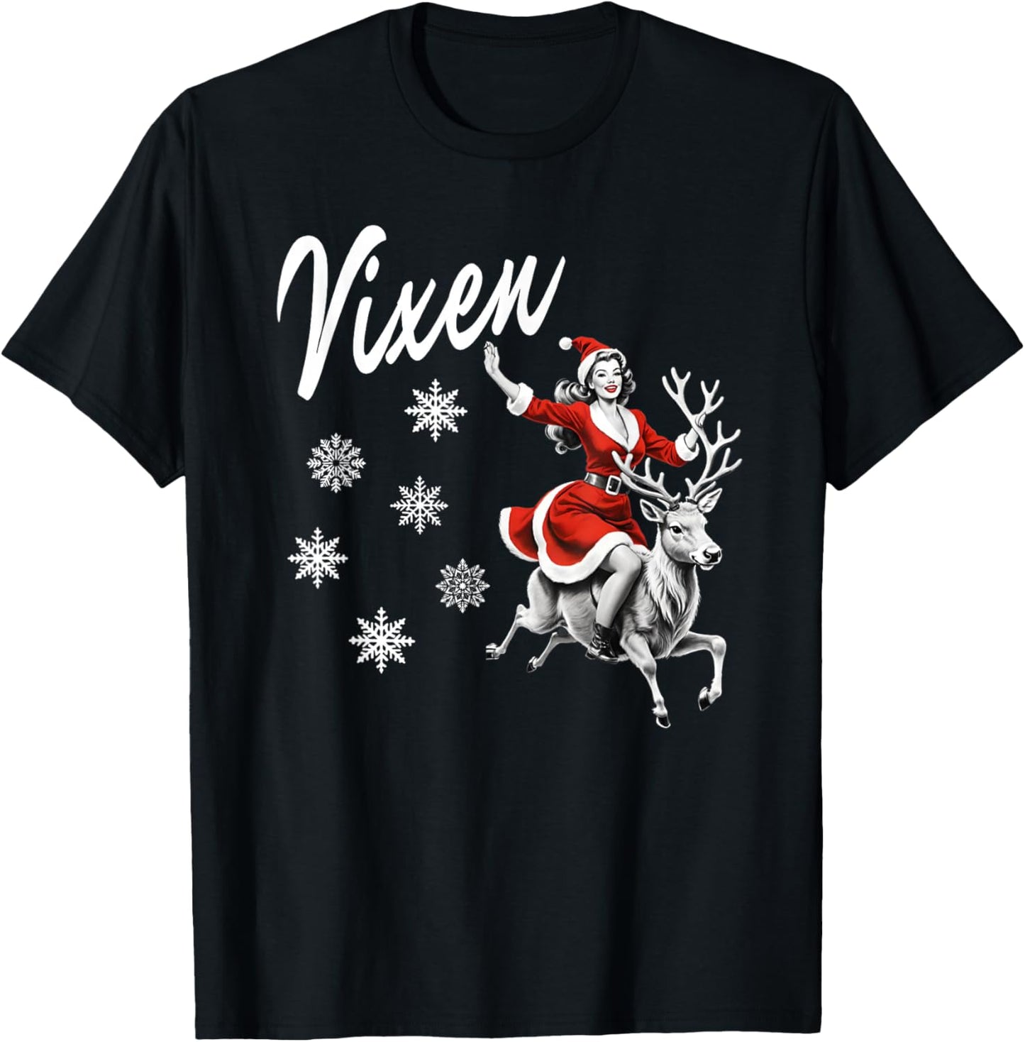 Vixen Reindeer Retro Sexy Pin Up Girl Funny Christmas Party T-Shirt - T-Shirt | Black