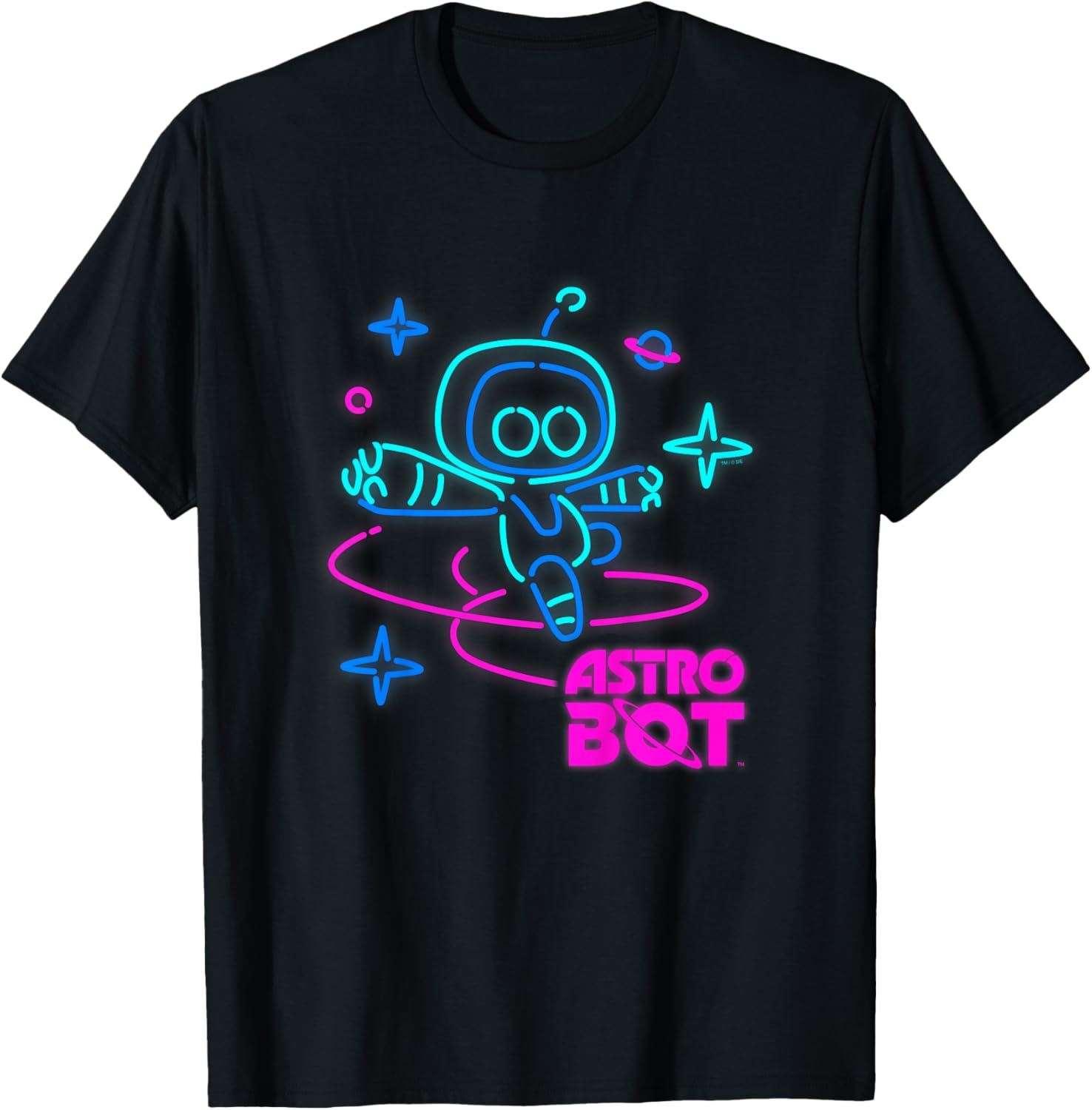 Kids Astro Bot Rescue Mission Jumping Neon Video Game T-Shirt - T-Shirt | Black