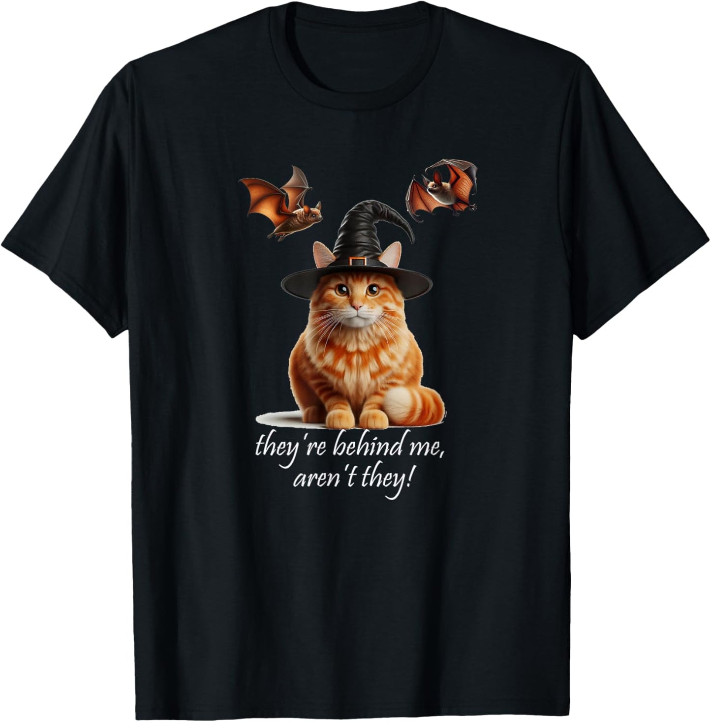 Cat Series. Halloween Orange Cat 2 Bats. They're Behind me. T-Shirt - T-Shirt | Black