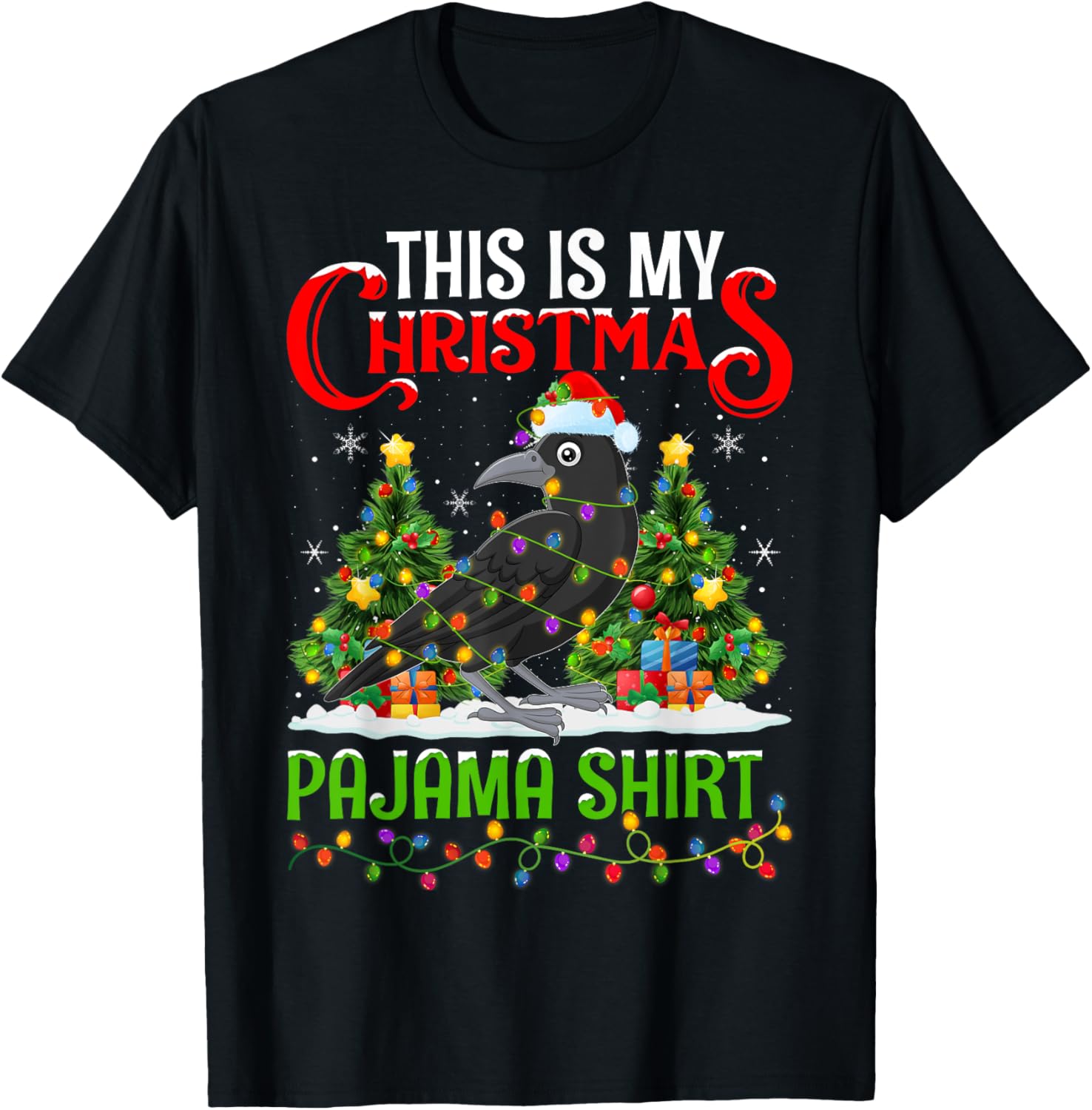Raven Xmas Lights This Is My Christmas Pajama T-Shirt - T-Shirt | Black