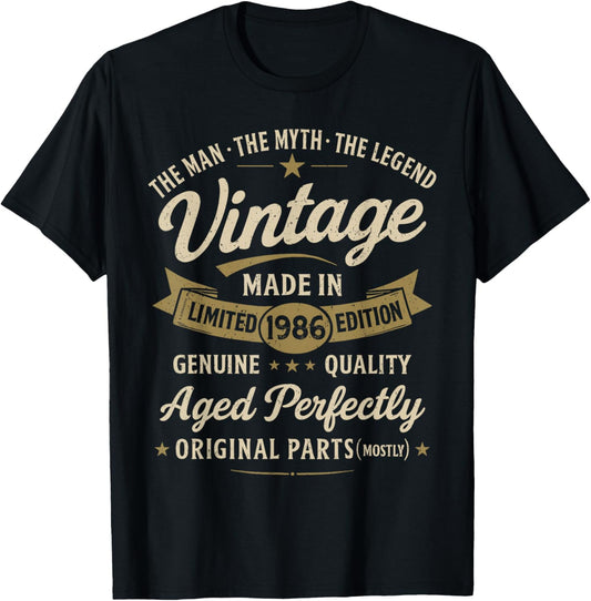 40th Birthday Gift Vintage 1986 Men Funny 40 Years Old 1986 T-Shirt - T-Shirt | Black