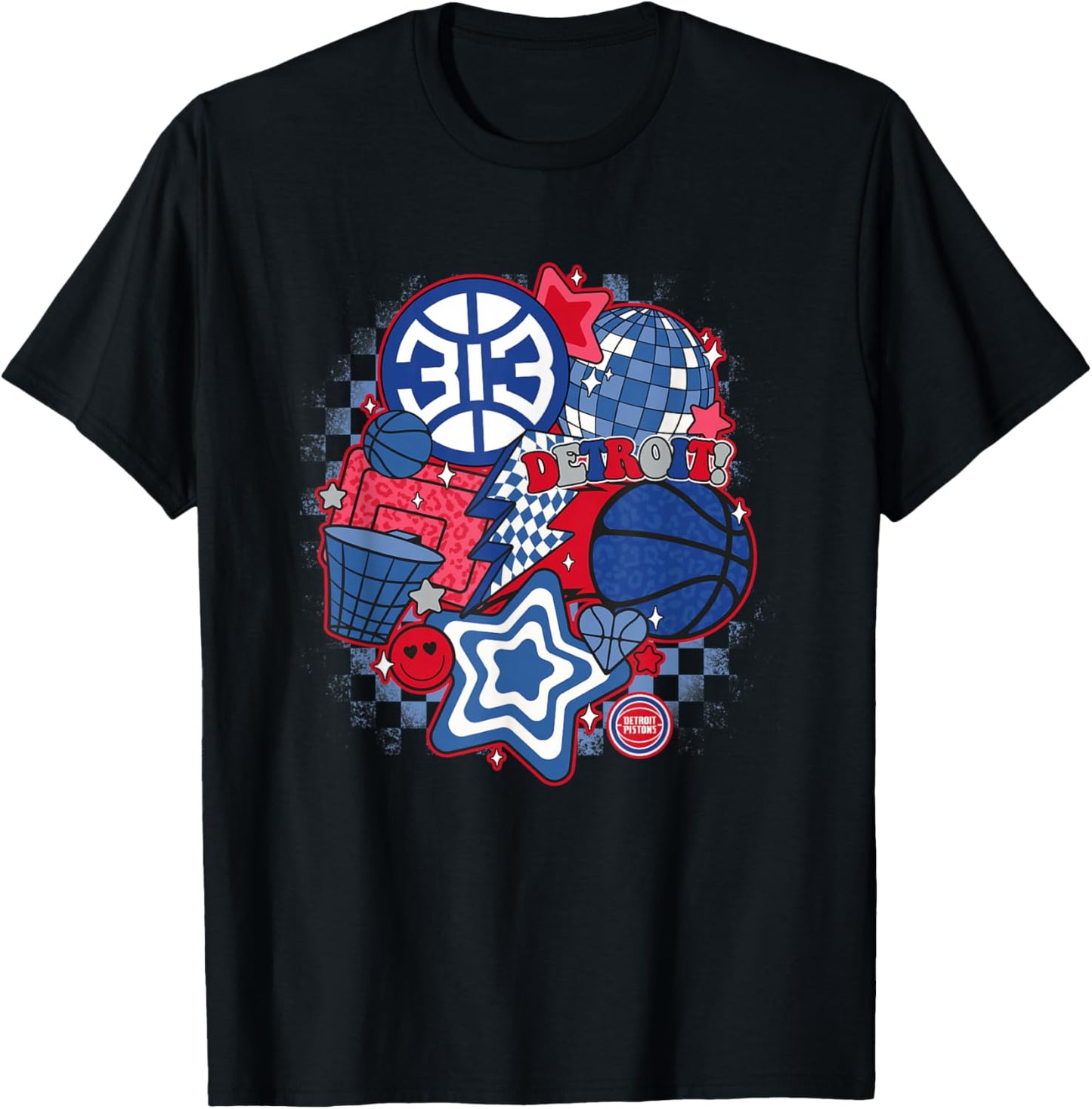 NBA Detroit Pistons Psychedelic Basketball Collage T-Shirt - T-Shirt | Black