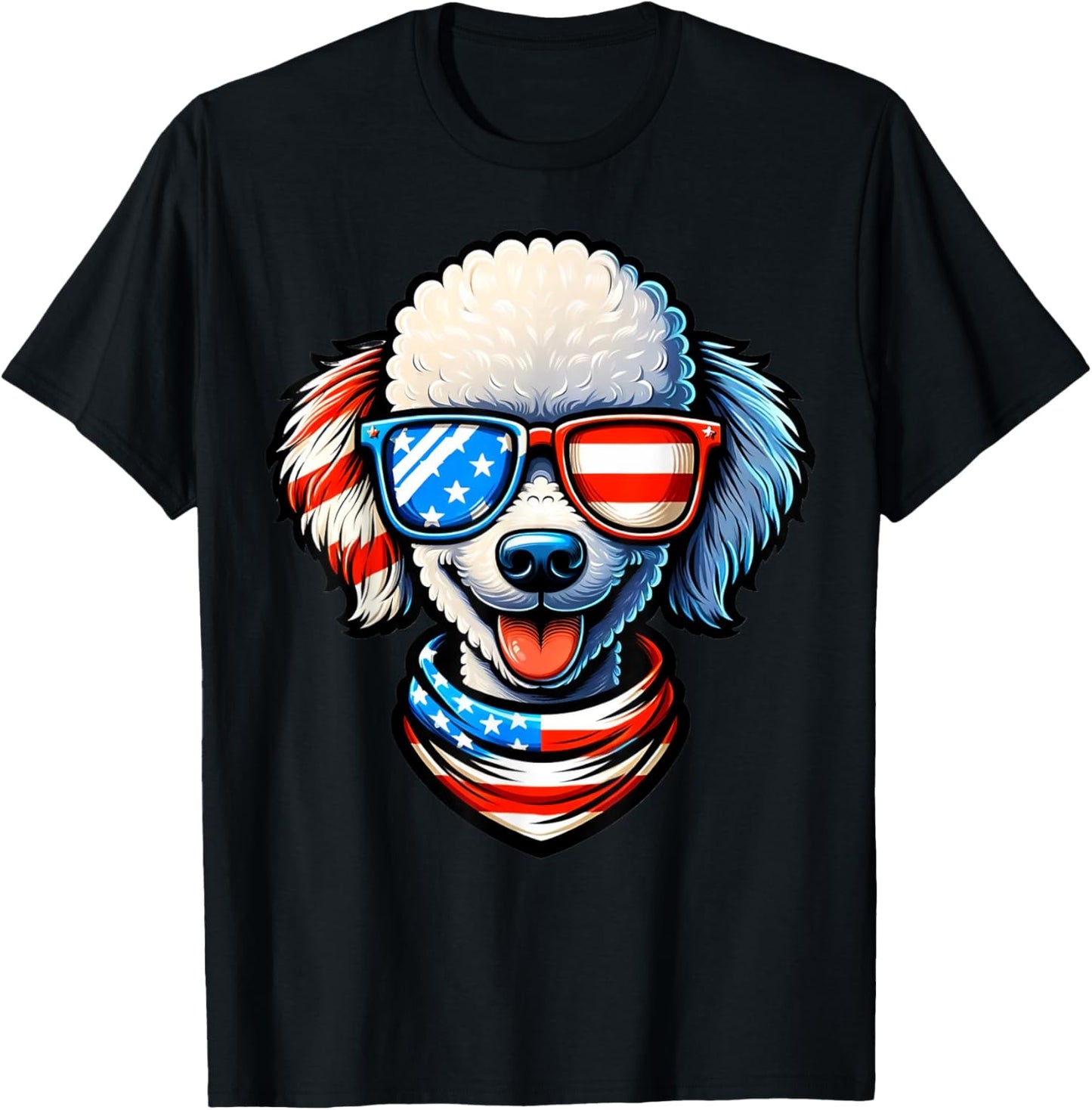 Poodle Dog Wearing USA Flag Sunglasses Patriotic 4th of July T-Shirt - T-Shirt | Black
