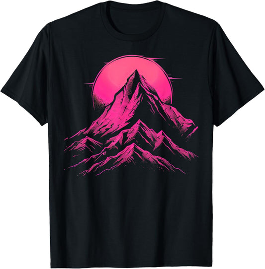 Pink and Black Mountain Abstract Outdoor T-Shirt - T-Shirt | Black