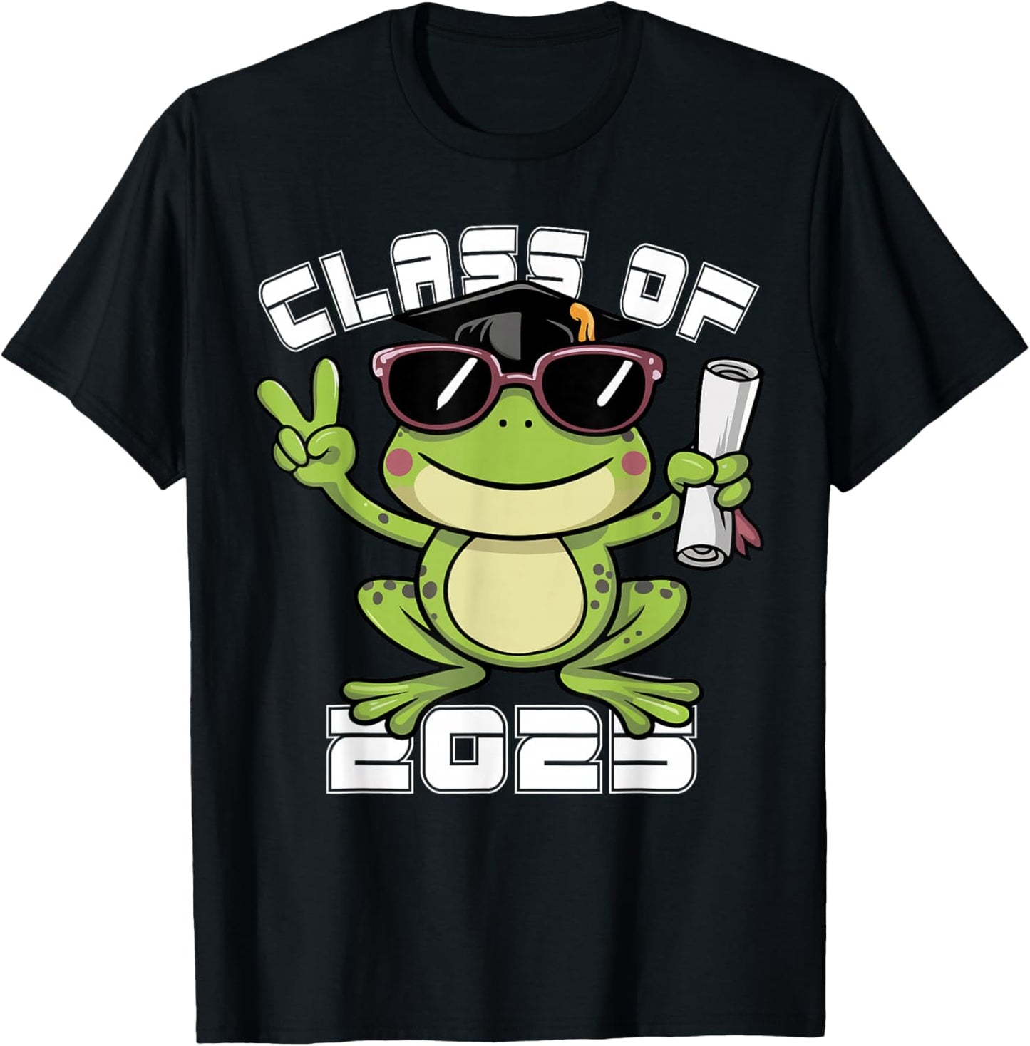 Peace Sign Hand Frog Class of 2025 Graduation T-Shirt - T-Shirt | Black