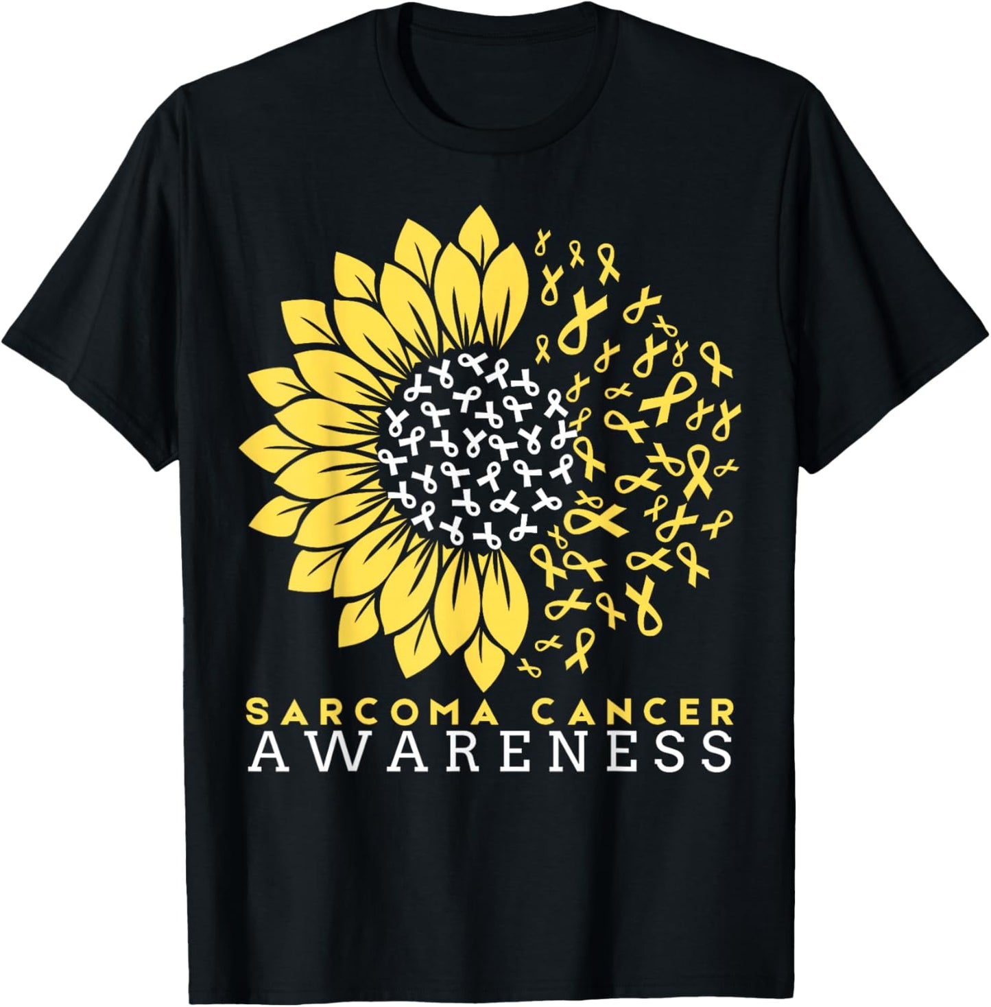 Sarcoma Bone Cancer Awareness Sunflower Ribbon Yellow T-Shirt - T-Shirt | Black