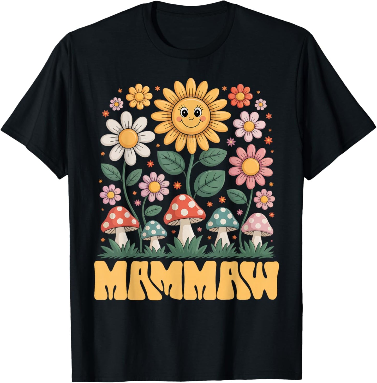 Mammaw Mother’s Day Floral Sunflower Mushroom Style T-Shirt - T-Shirt | Black