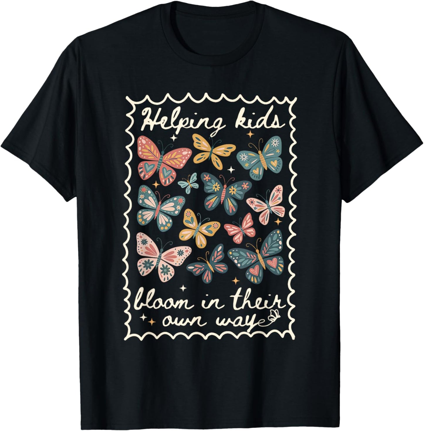 Helping Kids Bloom in Their Own Way Stamp Butterfly SPED T-Shirt - T-Shirt | Black