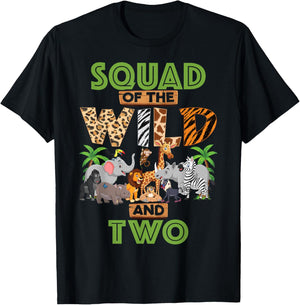 2nd Birthday Zoo Safari Jungle Squad Of The Wild and Two T-Shirt - T-Shirt | Black