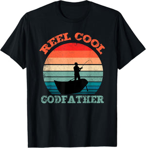 Reel Cool Godfather Fishing Funny Vintage Retro T-Shirt - T-Shirt | Black