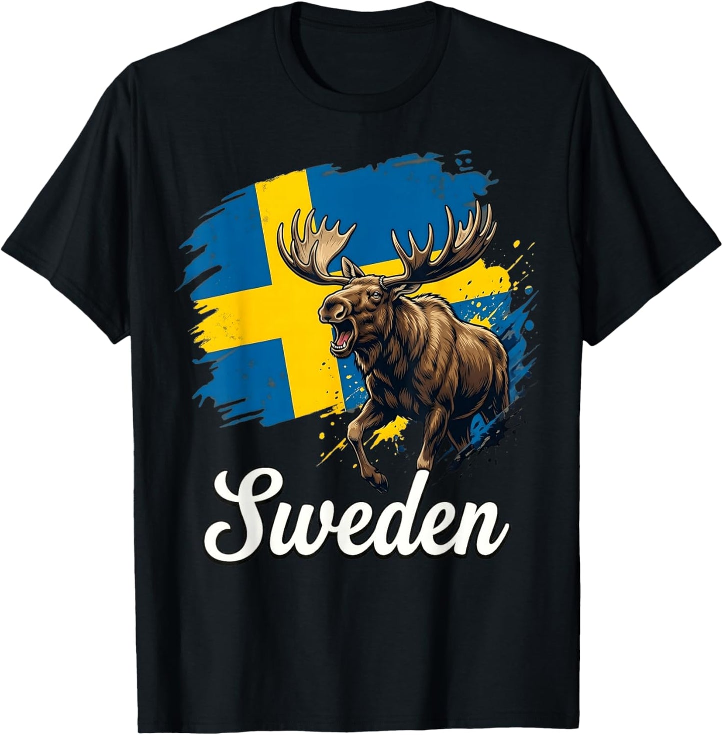 Sweden Moose Flag Swedish National Animal T-Shirt - T-Shirt | Black