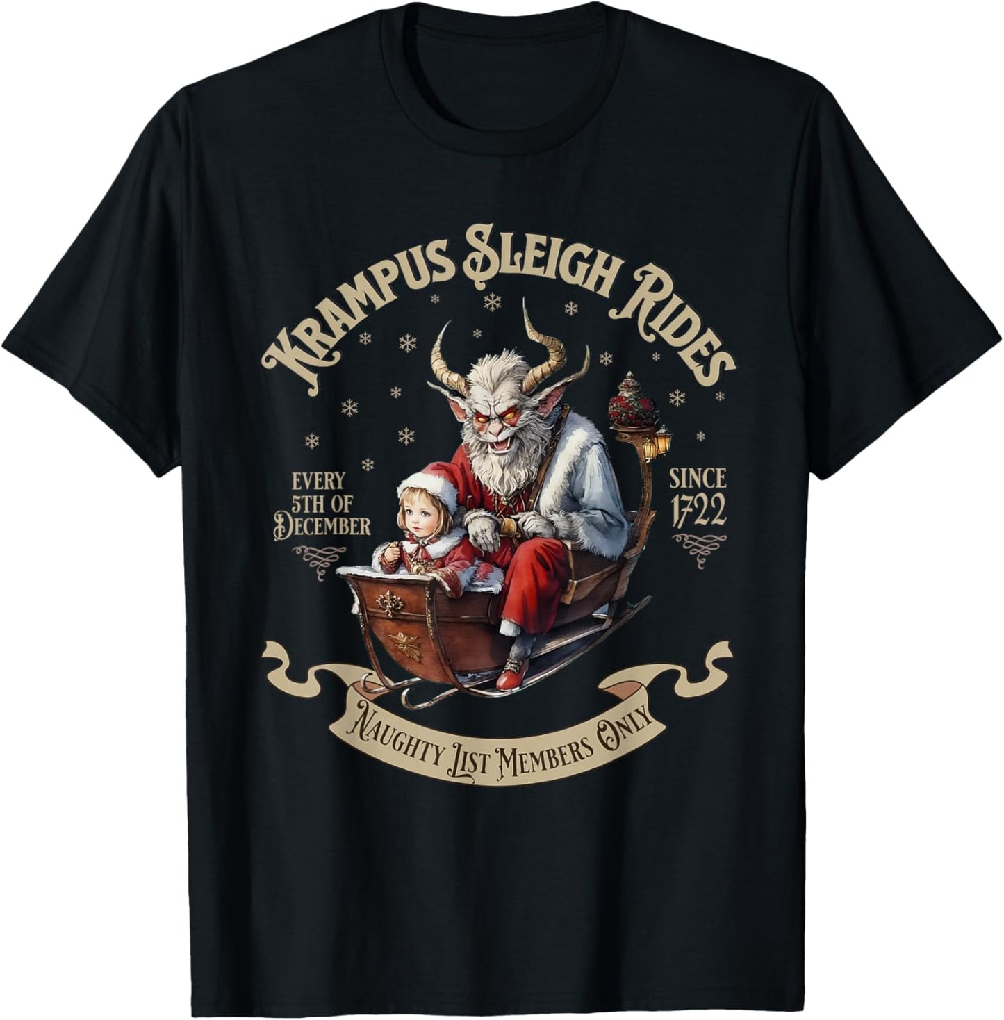 Funny Vintage Krampus Sleigh Rides Spooky Christmas Season T-Shirt - T-Shirt | Black