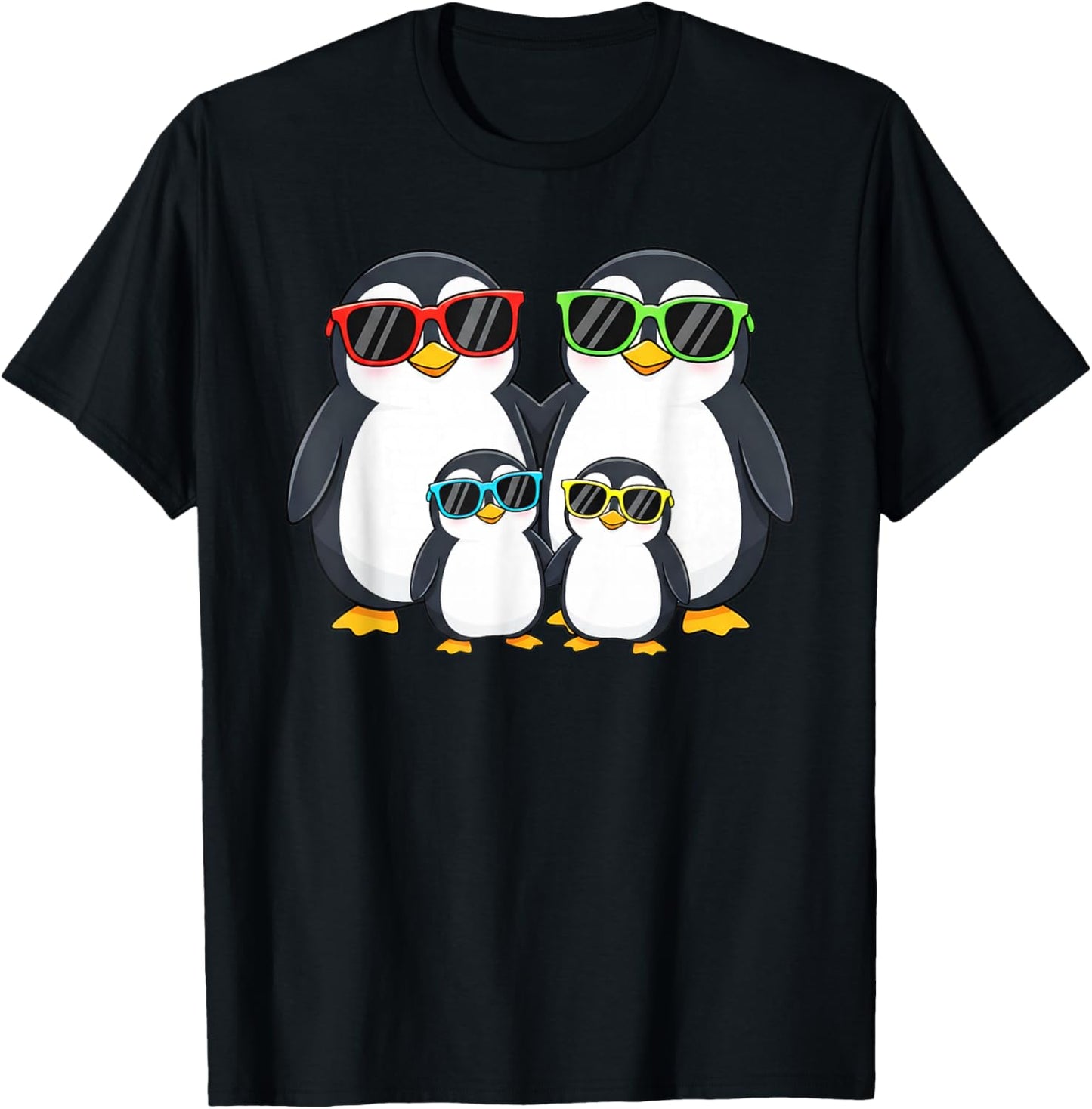 Penguin Family Sunglasses Graphic Aquatic Bird Lover Penguin T-Shirt - T-Shirt | Black