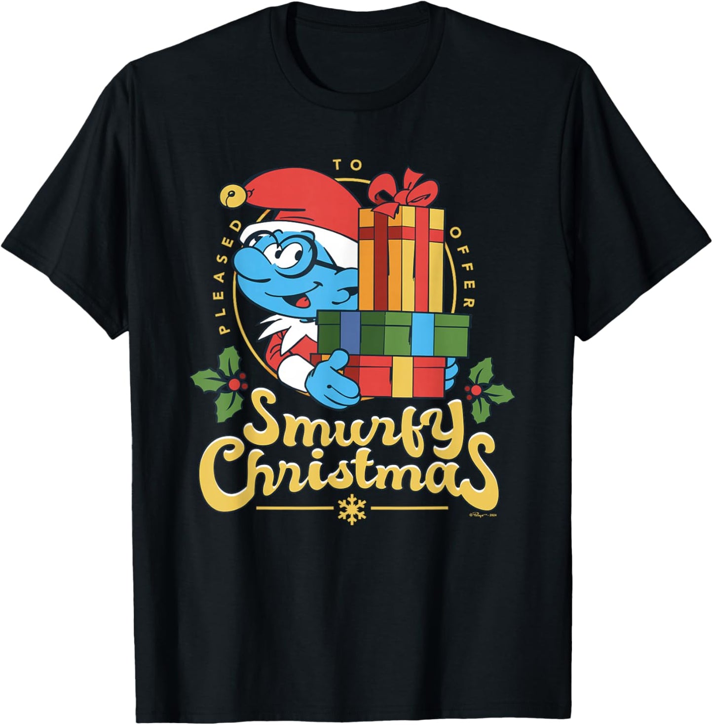 The Smurfs Smurfy Christmas With Brainy Smurf T-Shirt - T-Shirt | Black